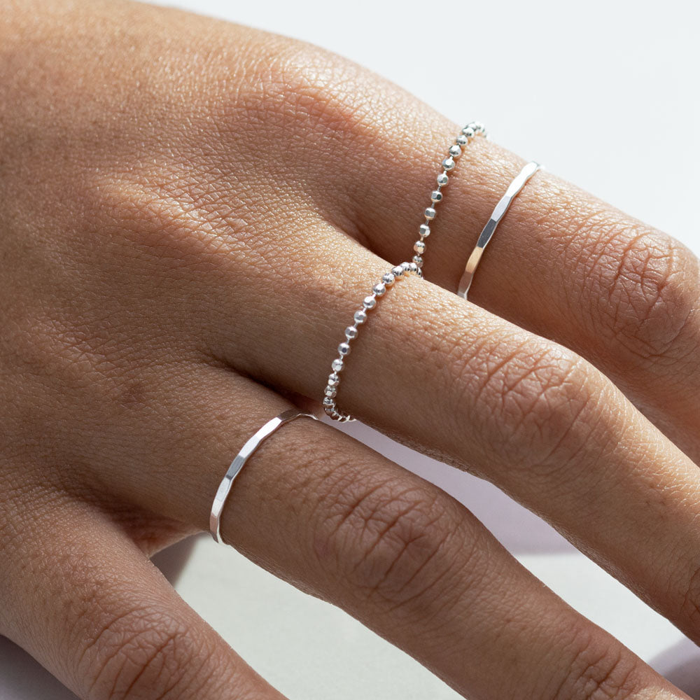 Baby Ball Chain Ring Silver