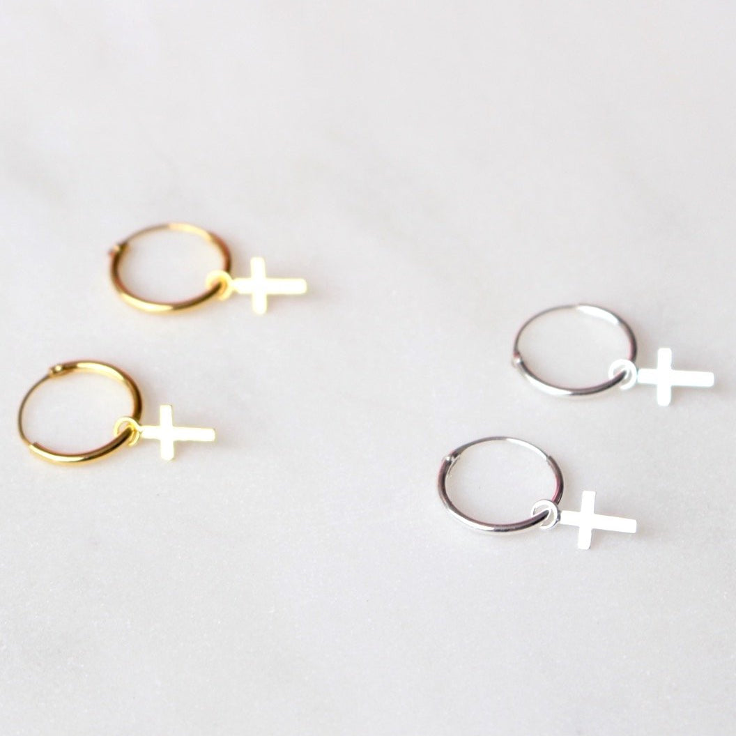 Faith Cross Hoop Earrings